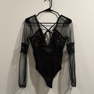 Forever 21 Black Sheer Lace Bodysuit